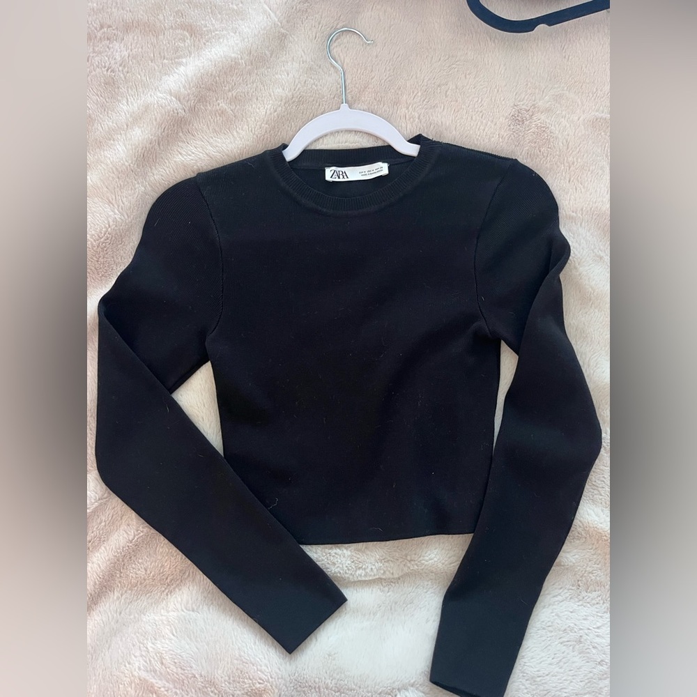 Zara crop long sleeve knit top